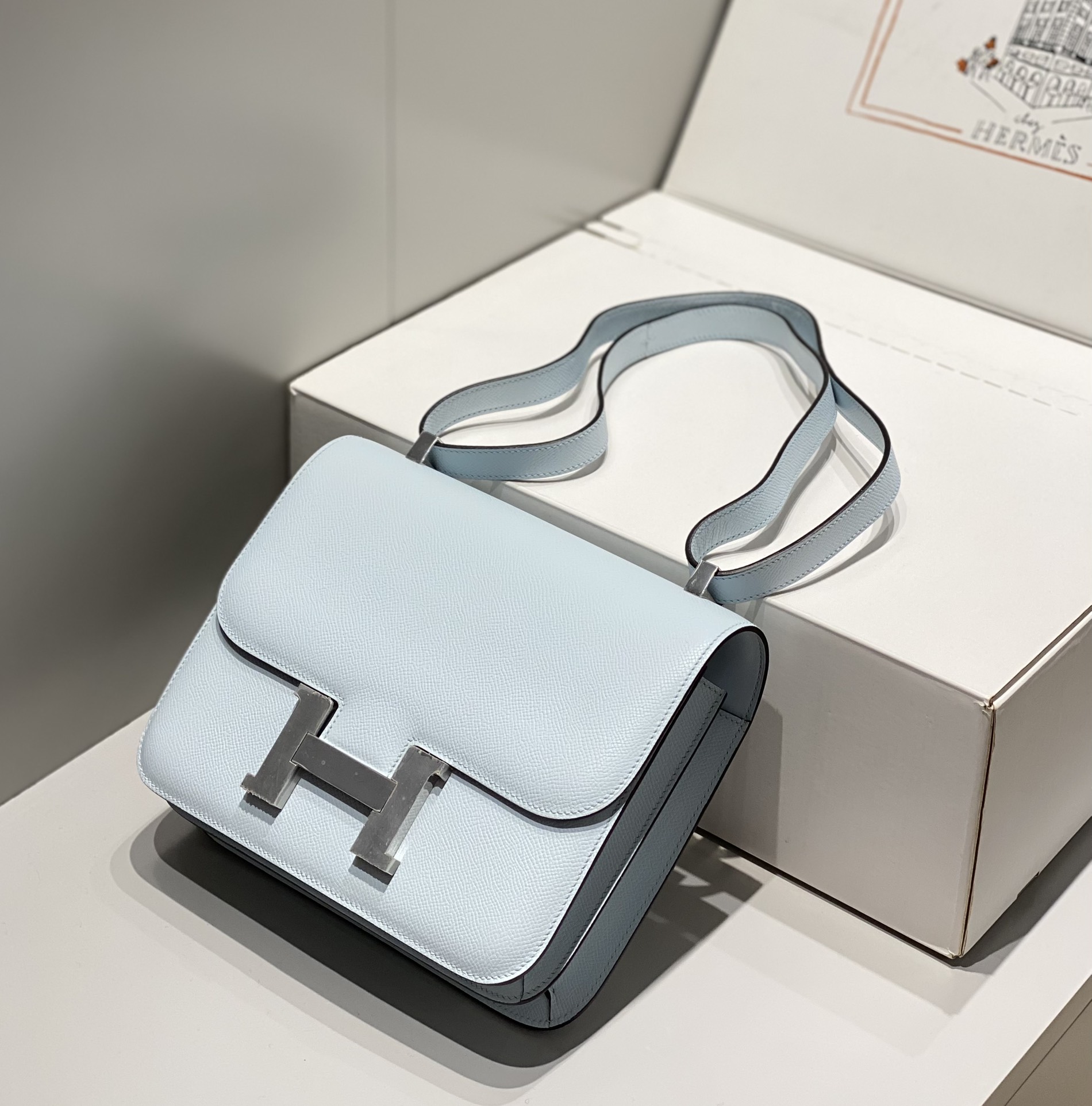 Hermes Constance 24cm Shoulder Bag In Pale Blue Epsom Leather